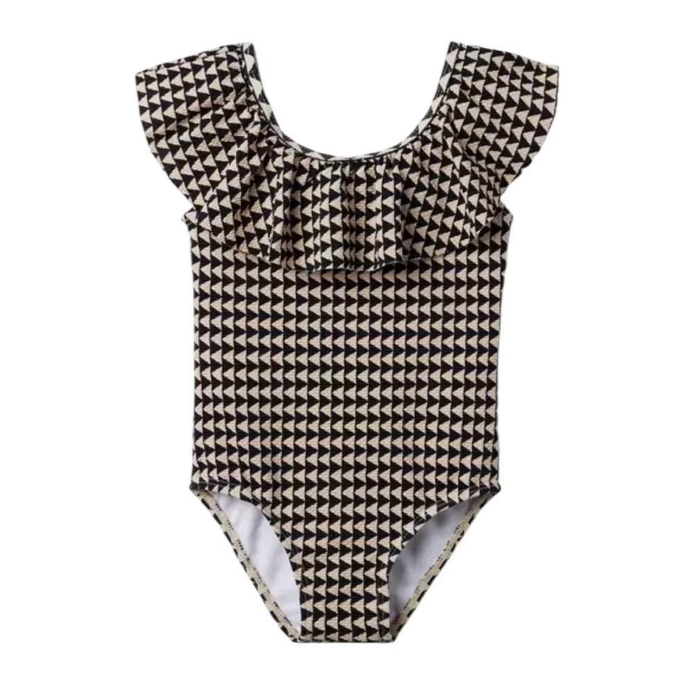 Janie and Jack‎ Girl’s Marshmallow Fluff Geo Print Ruffle Swimsuit Size 18